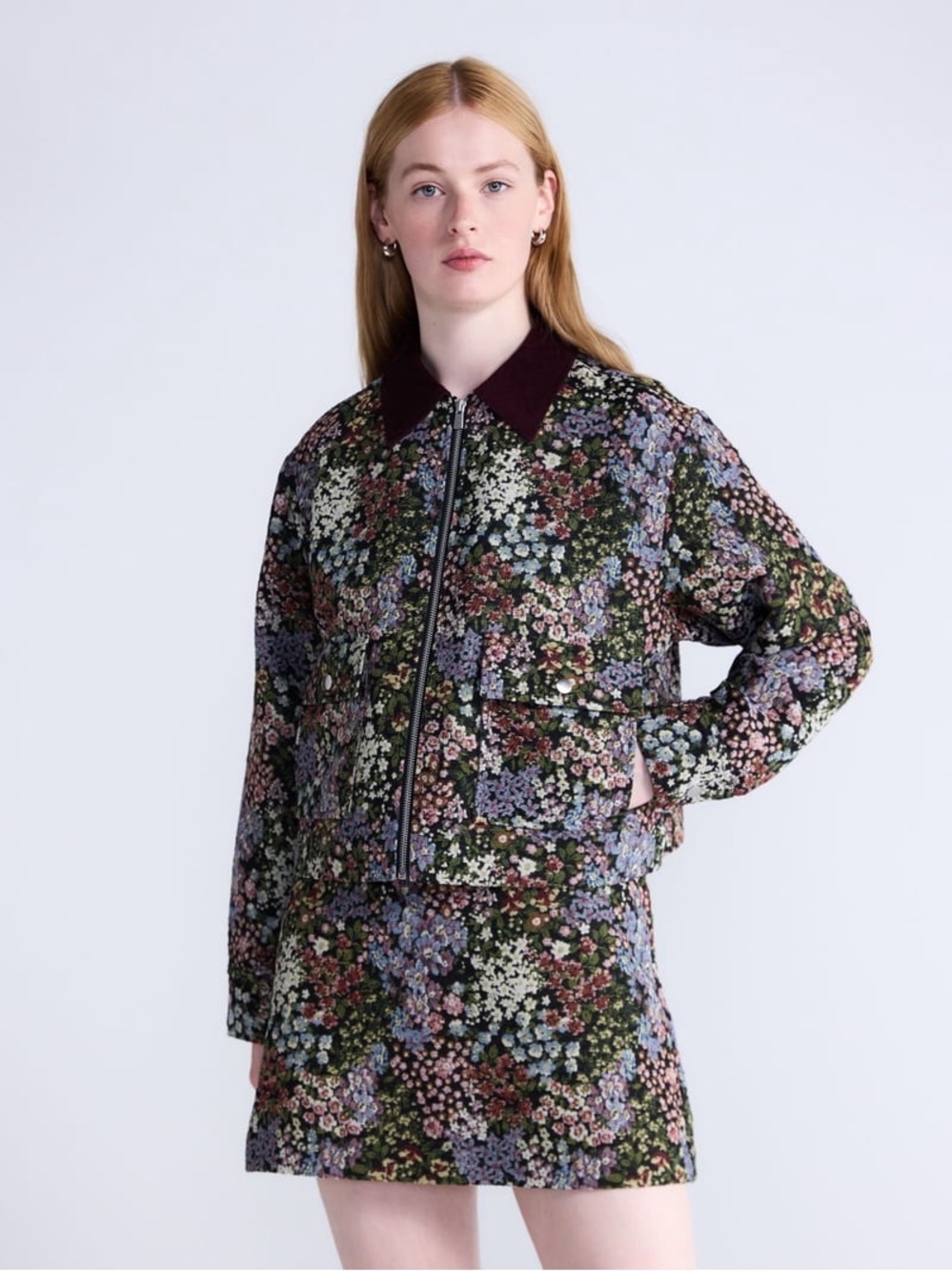 Free Assembly Women's Semi Cropped Jacquard Floral Tapestry Jacket, M, NWT
